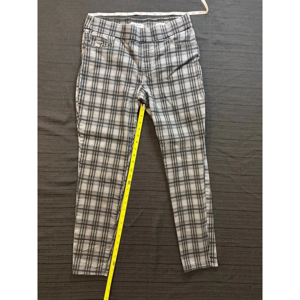 NINE WEST Wm Sz 12 Glasgow Plaid Heidi Pull-On Pants Charcoal Gray & Black - Picture 1 of 8